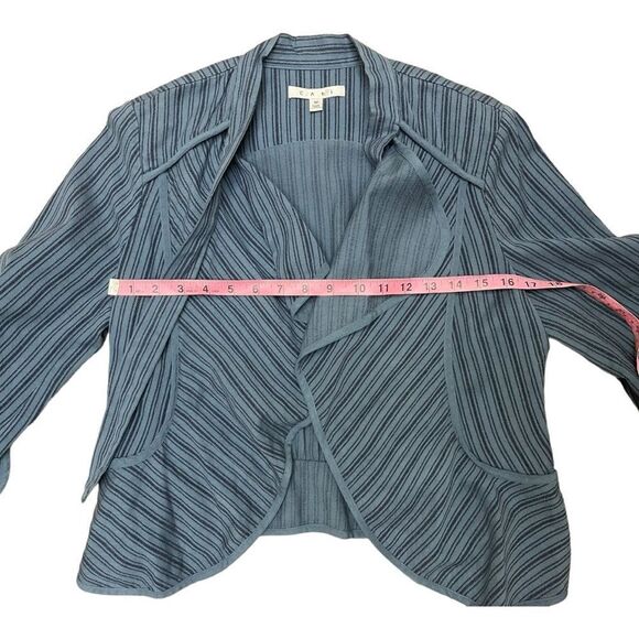 Cabi Womens Cascade Peplum Jacket Blue Pinstripe Waterfall Open Front Cotton M - Picture 2 of 7